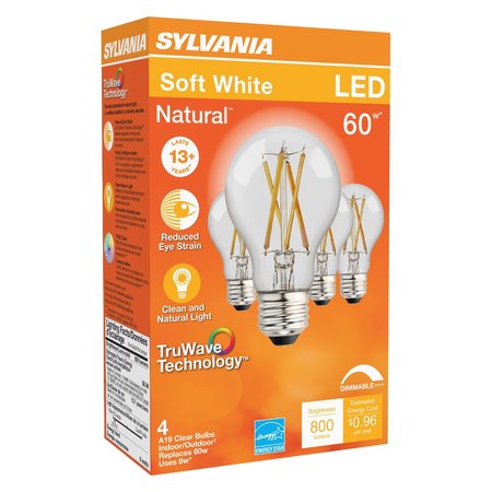 SYLVANIA Natural A19 E26 (Medium) LED Bulb Soft White 60 W , 4PK 40687